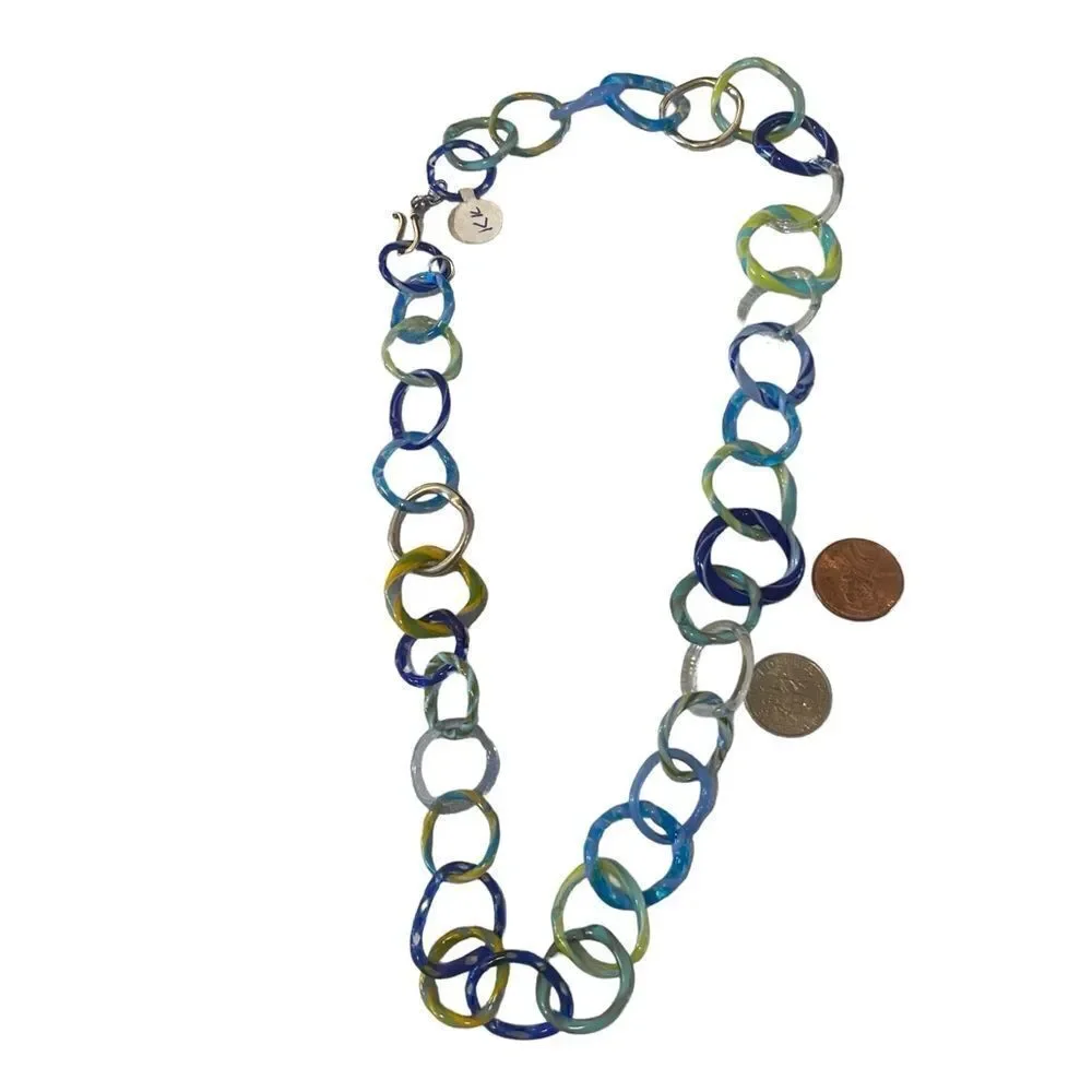 Beautiful One of a Kind Hand Blown Glass Bead Necklace.